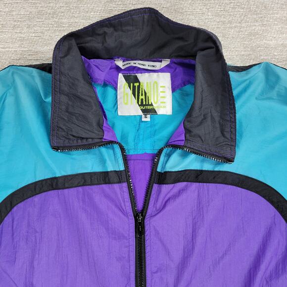 Vtg 80s Gitano Windbreaker Jacket Small Colorblock Nylon Hong Kong Retro - Picture 6 of 13